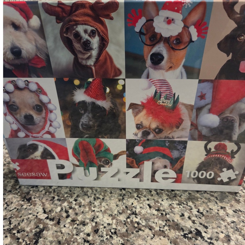 Seesaw Jigsaw Puzzle Unisex 1000 Piece Multicolor Holiday Dogs Christmas Collage